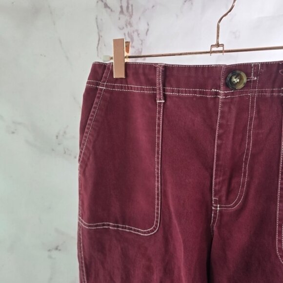 Modcloth Pants Womens 6 Red Wide Leg Crop High Rise Stitching Carpenter Jeans - Picture 2 of 12